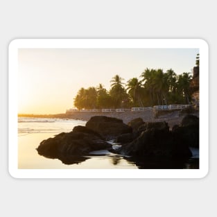 rocky beach and cliff with palm trees Sticker